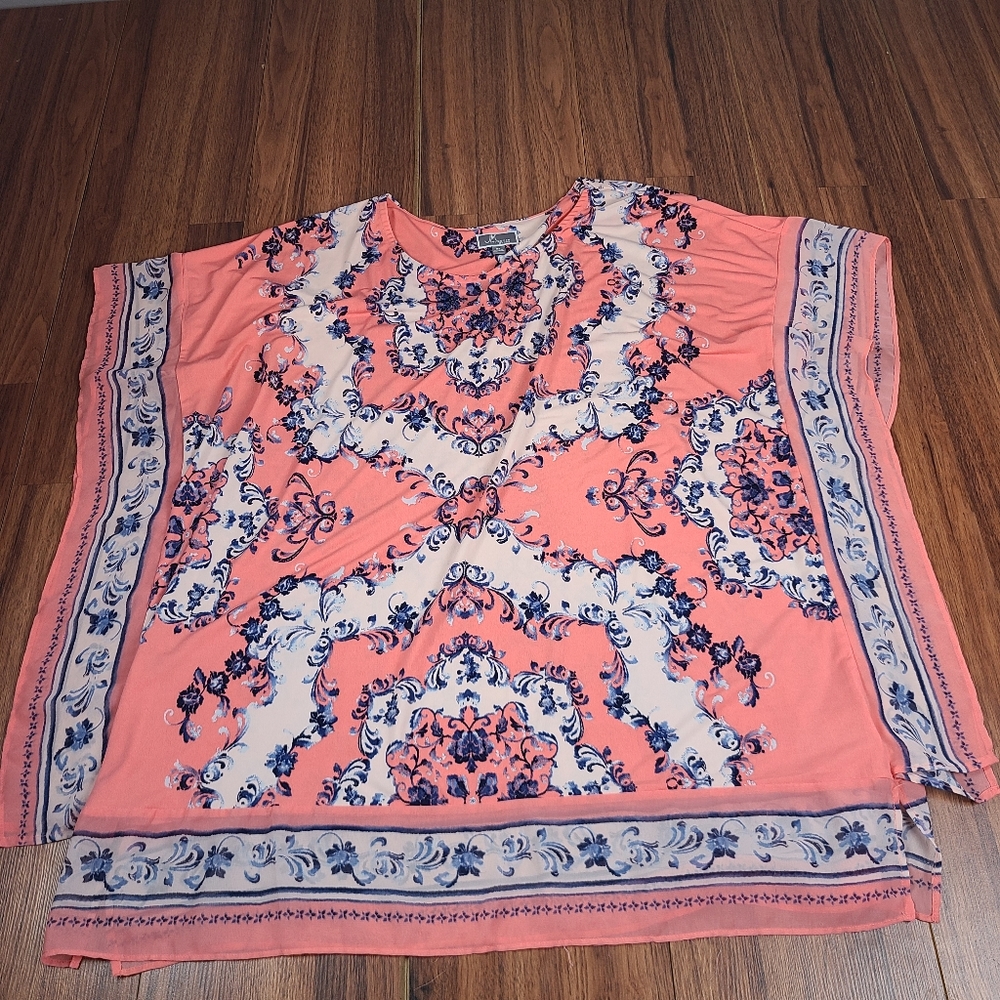 Pink Scarf Flutter Sleeve Blouse Boho Paisley Women's Plus 3X JM Colle